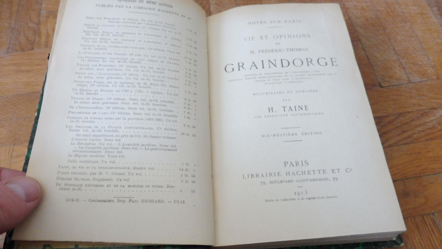 Vie et opinions de Frédéric-Thomas Graindorge (H. Taine) 1913