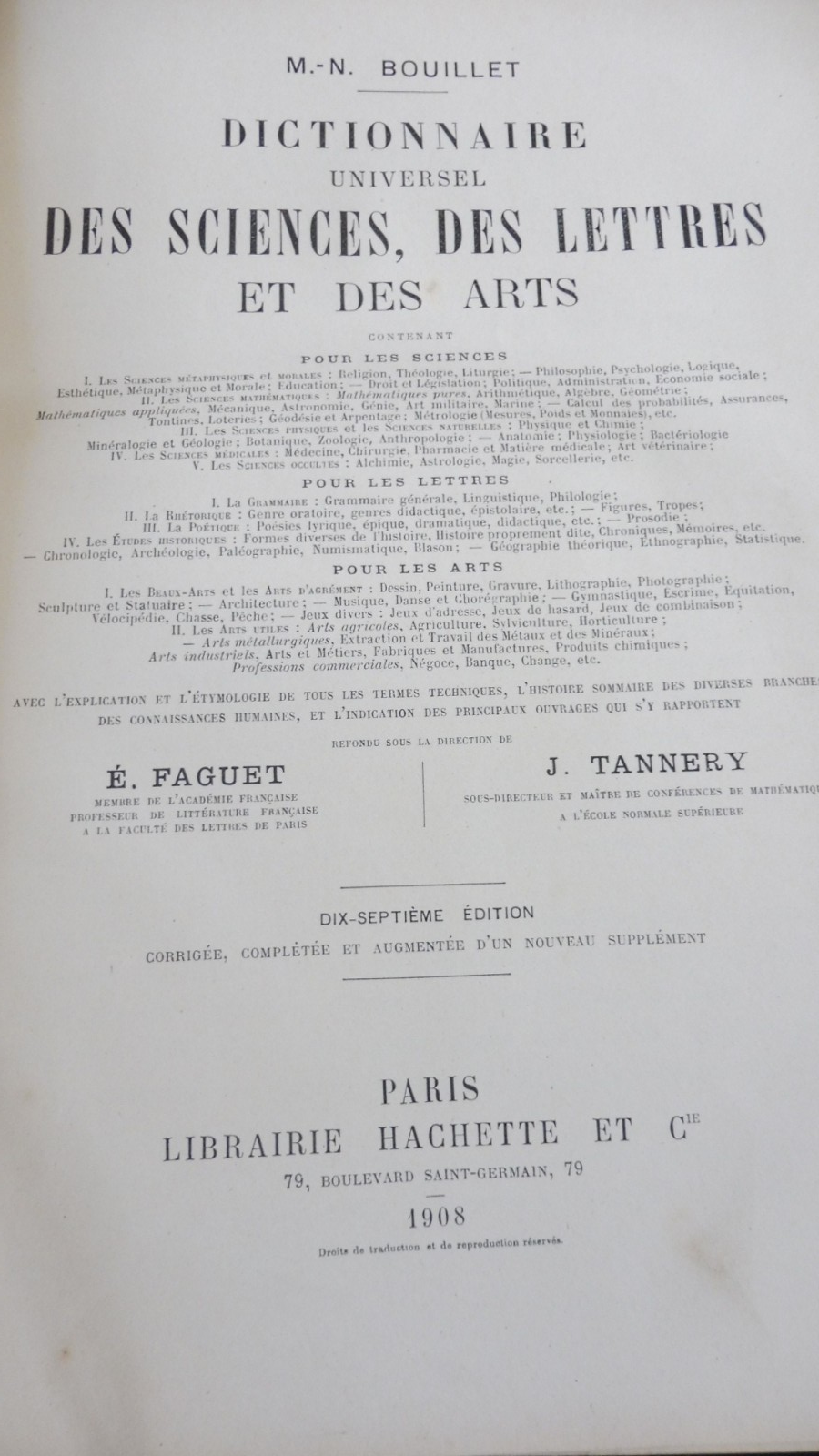 Dictionnaire des sciences des lettres et des arts (Bouillet) 1908