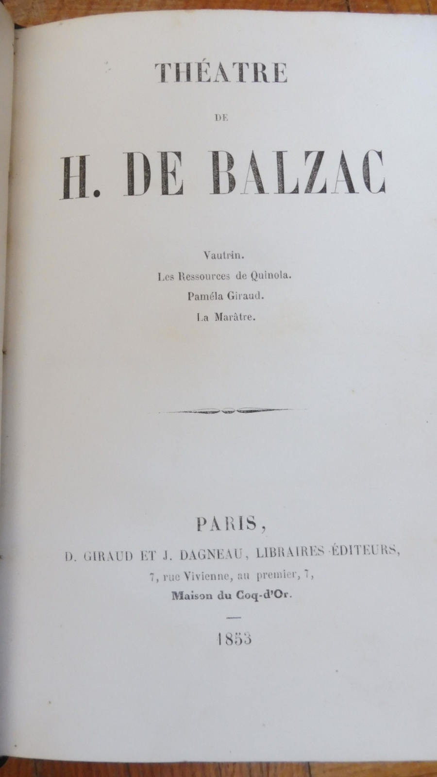Théâtre de Balzac 1853 EO EDITION ORIGINALE PARTIELLE
