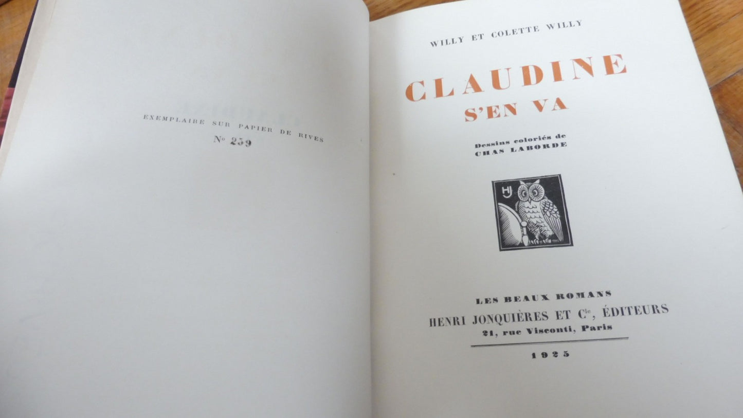 Claudine s'en va (Willy et Colette Willy) 1925 illus. Chas Laborde RIVES