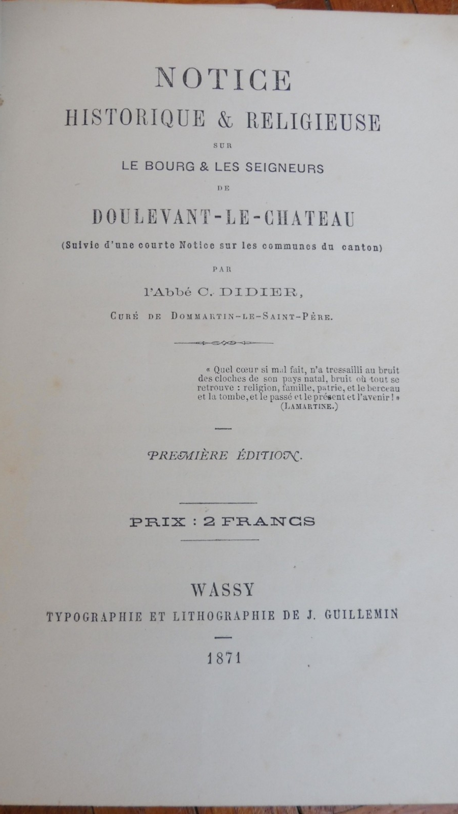 Notice historique de Doulevant-le-Château (Didier) 1871 HAUTE-MARNE