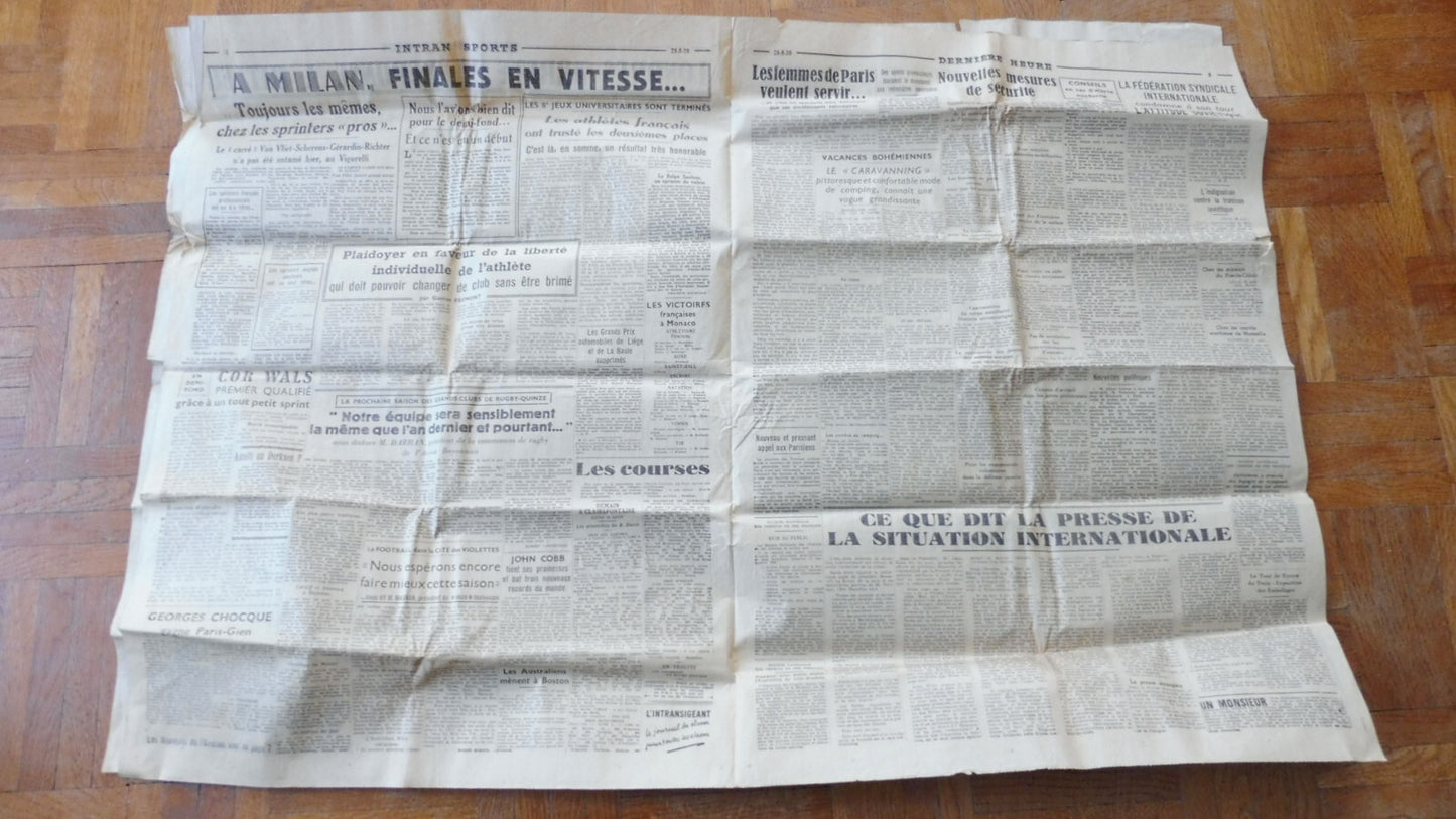 L'Intransigeant 28 août 1939 LONDRES ET HITLER DANTZIG FEMMES & DEFFENSE PASSIVE