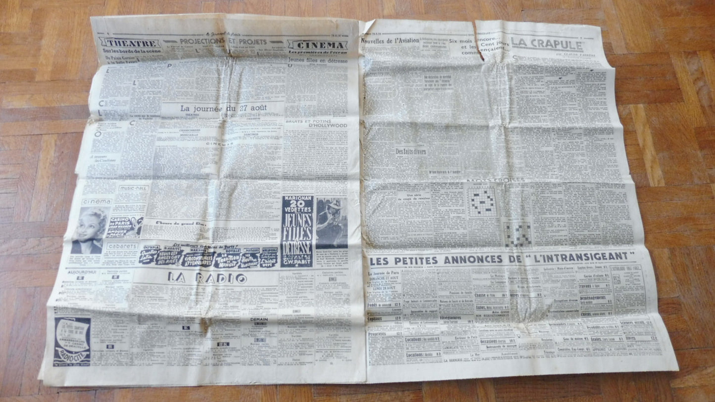 L'Intransigeant 28 août 1939 LONDRES ET HITLER DANTZIG FEMMES & DEFFENSE PASSIVE