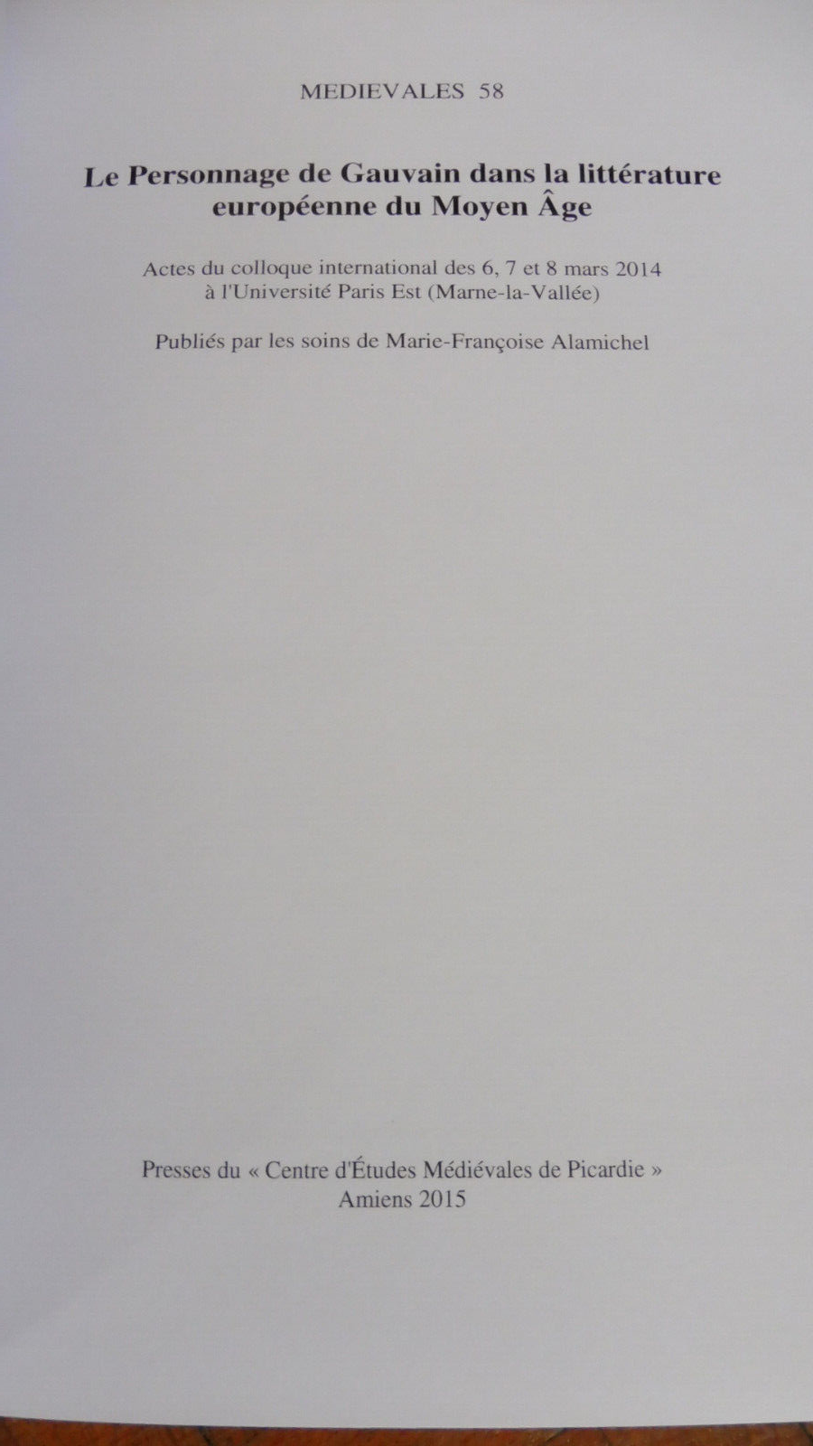 Le Personnage de Gauvain dans la littérature du Moyen Âge (Alamichel dir.) 2015