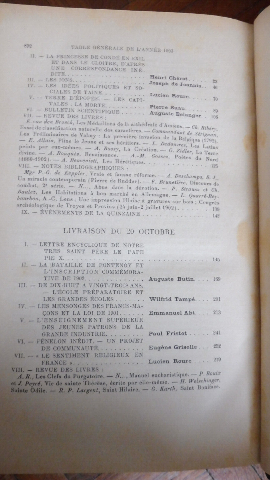 Etudes des jésuites octobre, novembre, décembre 1903