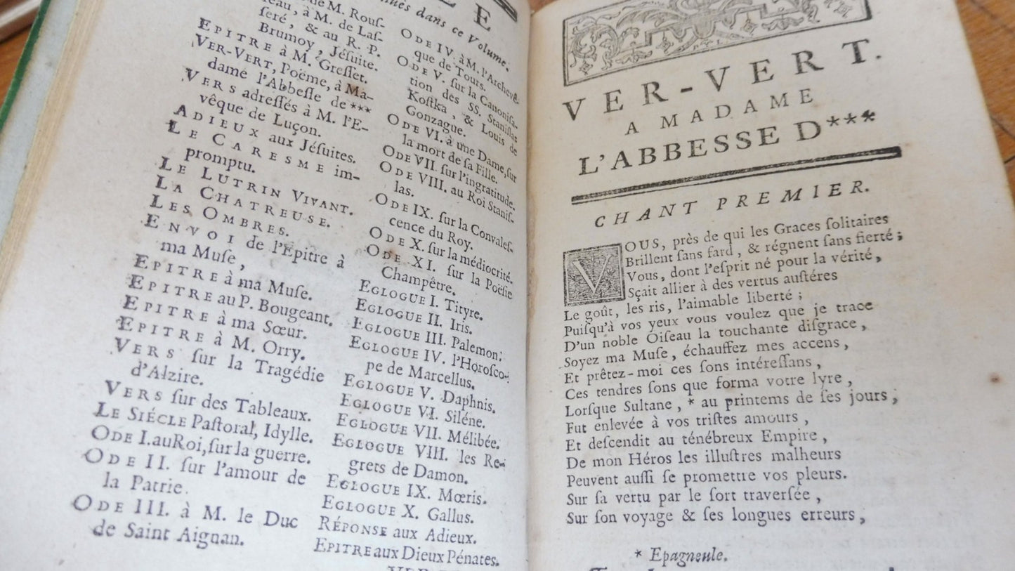 Oeuvres de Monsieur Gresset 1755 2 tomes. en 1 vol.