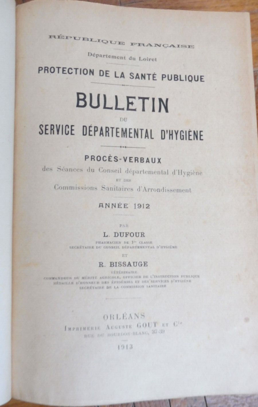 Rapport sur les travaux des Conseils d'Hygiène 1912-1916 (Bissauge) LOIRET