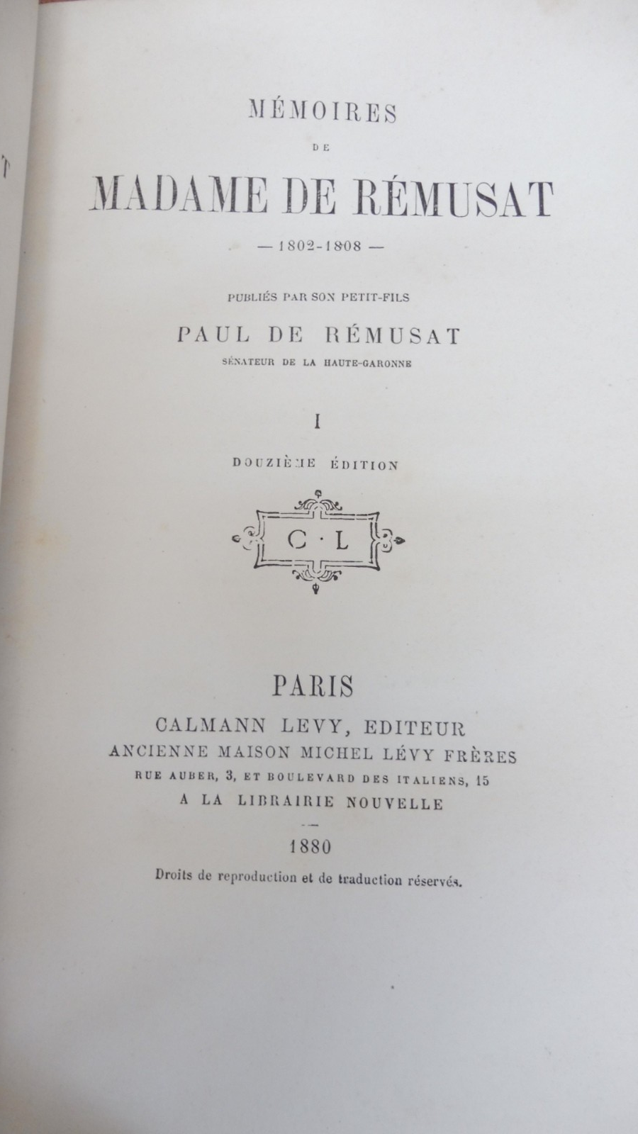 Mémoires de Madame De Rémusat 1880 NAPOLEON 3/3