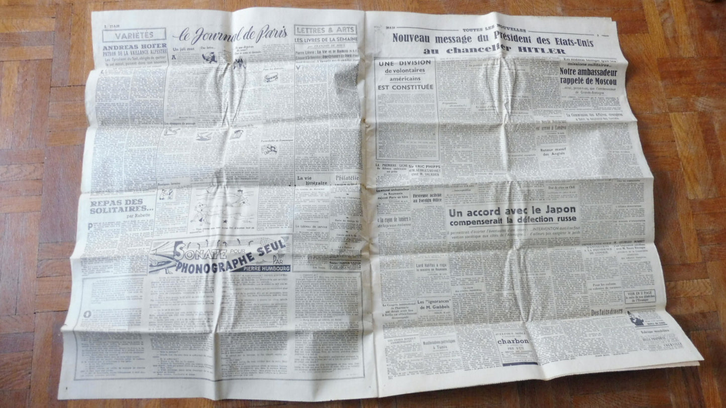 L'Intransigeant 27 août 1939 NEGOCIATIONS ROOSEVELT AMBASSADER D'ANGLETERRE