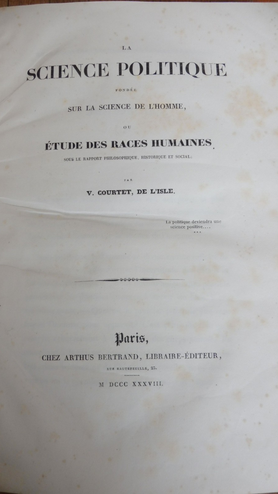 La Science politique fondée sur la science de l'Homme (Courtet de l'Isle) 1838