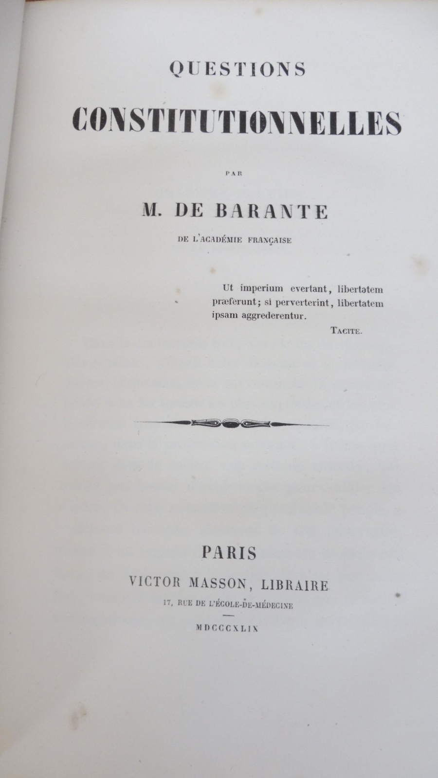 Questions constitutionnelles (M. De Barante) 1849