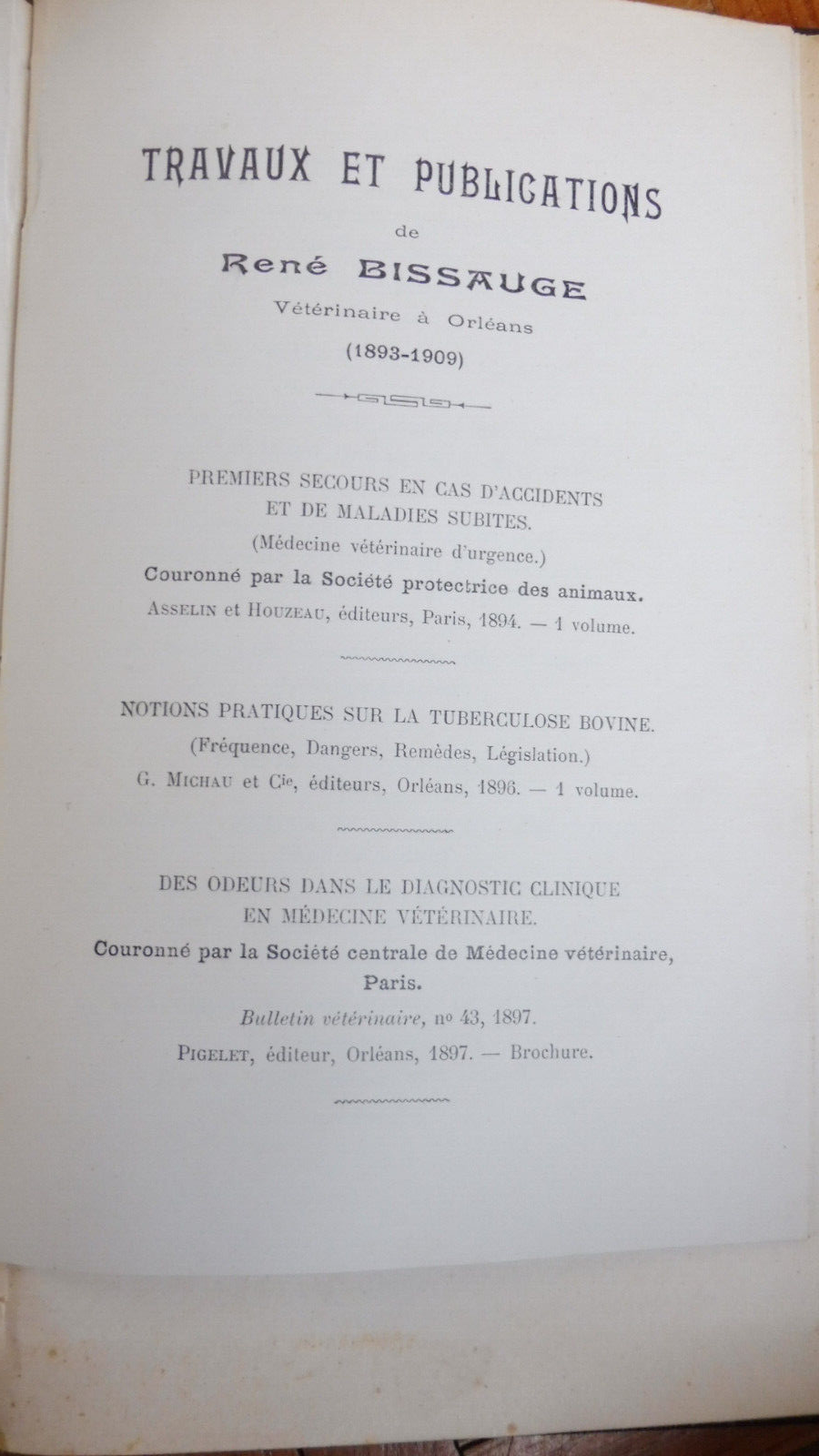Publications 1894-1911 (René Bissauge) LOIRET VETERINAIRE