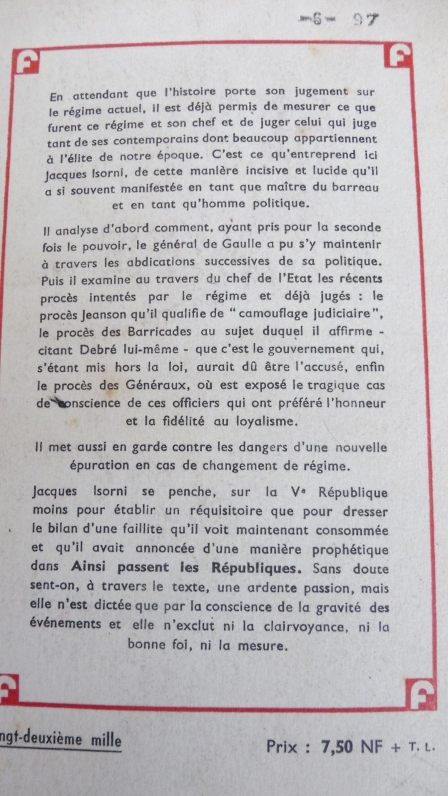 Lui qui les juge (Jacques Isorni) 1961 Ve REPUBLIQUE