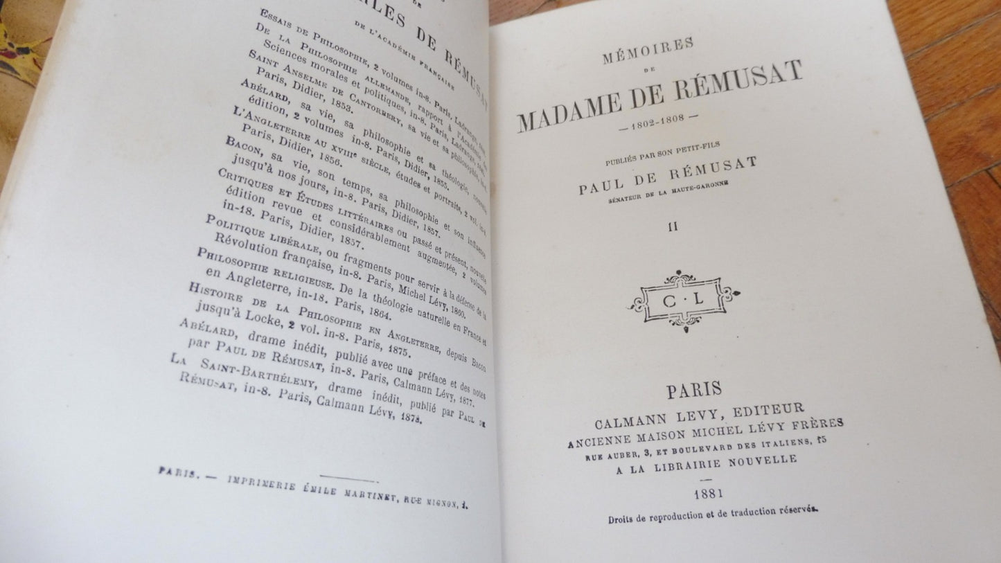 Mémoires de Madame De Rémusat 1880 NAPOLEON 3/3