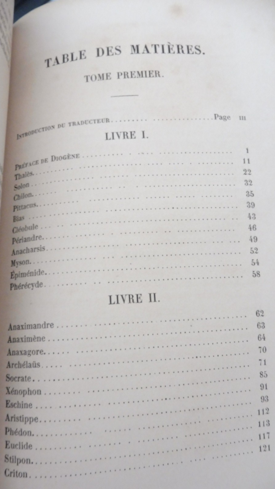 Diogène de Laerte (Ch. Zevort trad.) 1847 2 tomes en 1 vol. COMPLET