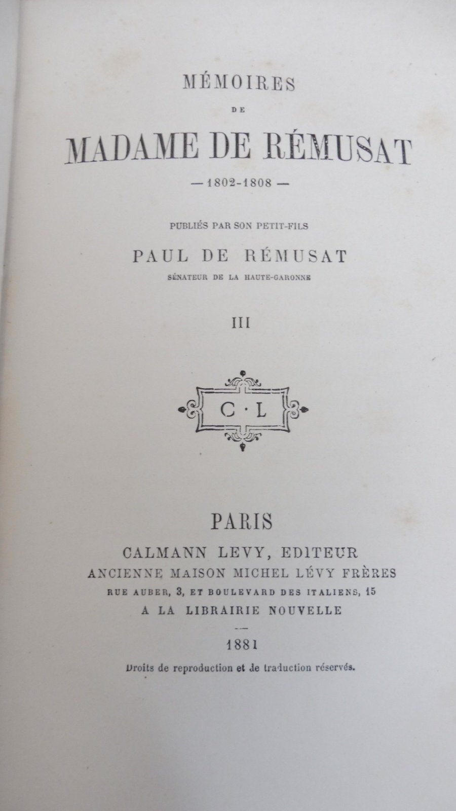 Mémoires de Madame De Rémusat 1880 NAPOLEON 3/3