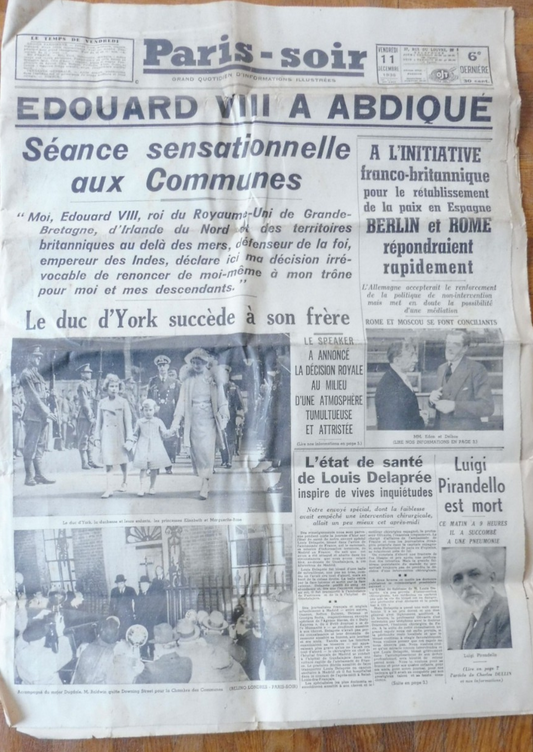 Paris-soir 11 décembre 1936 ABDICATION EDOUARD III