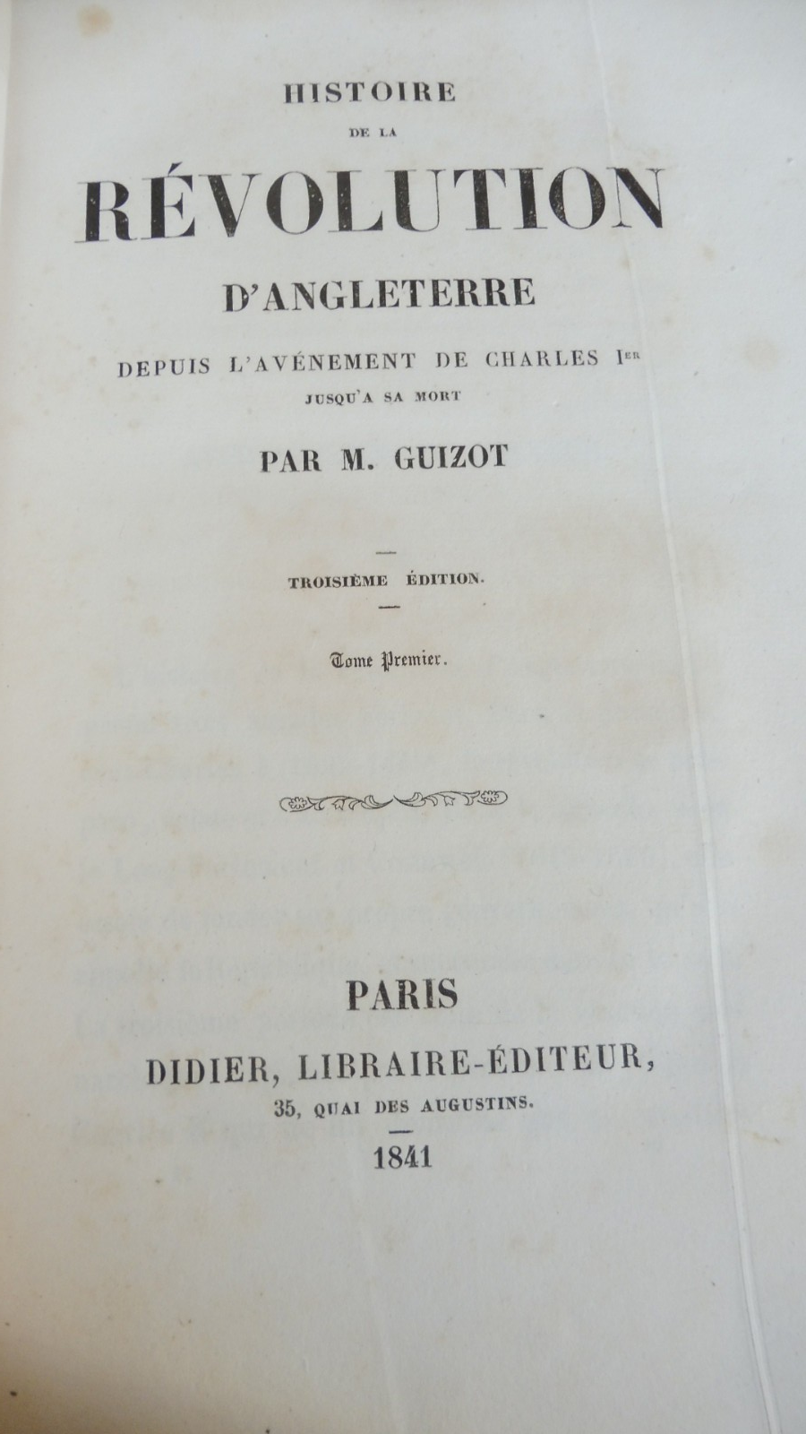 Histoire de la révolution d'Angleterre (Guizot) 1841 2/2 Reliure signée