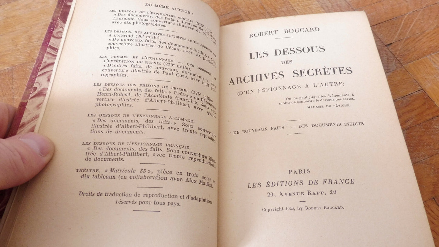 Les Dessous des archives secrètes (Robert Boucard) 1934 ENVOI