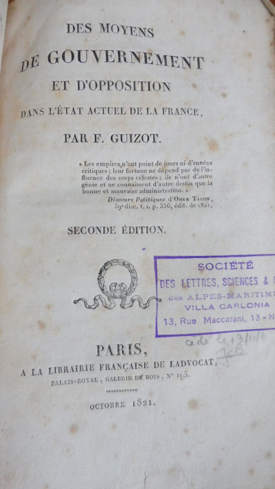Des moyens de gouvernement dans l'état actuel de la France (François Guizot) 182