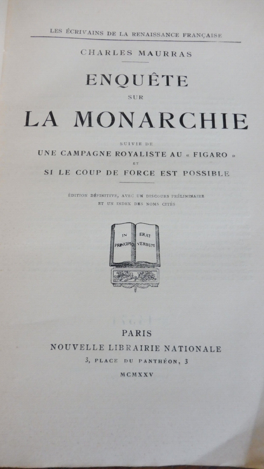 Enquête sur la monarchie (Charles Maurras) 1925
