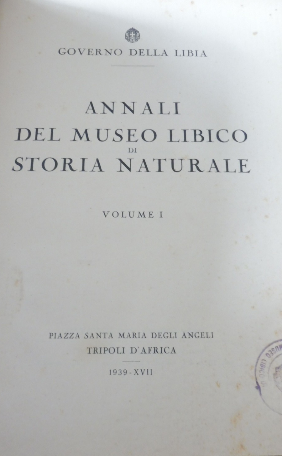 Annali del museo libico di storia naturale (Gov. delle Libia) 1939-53 4/4