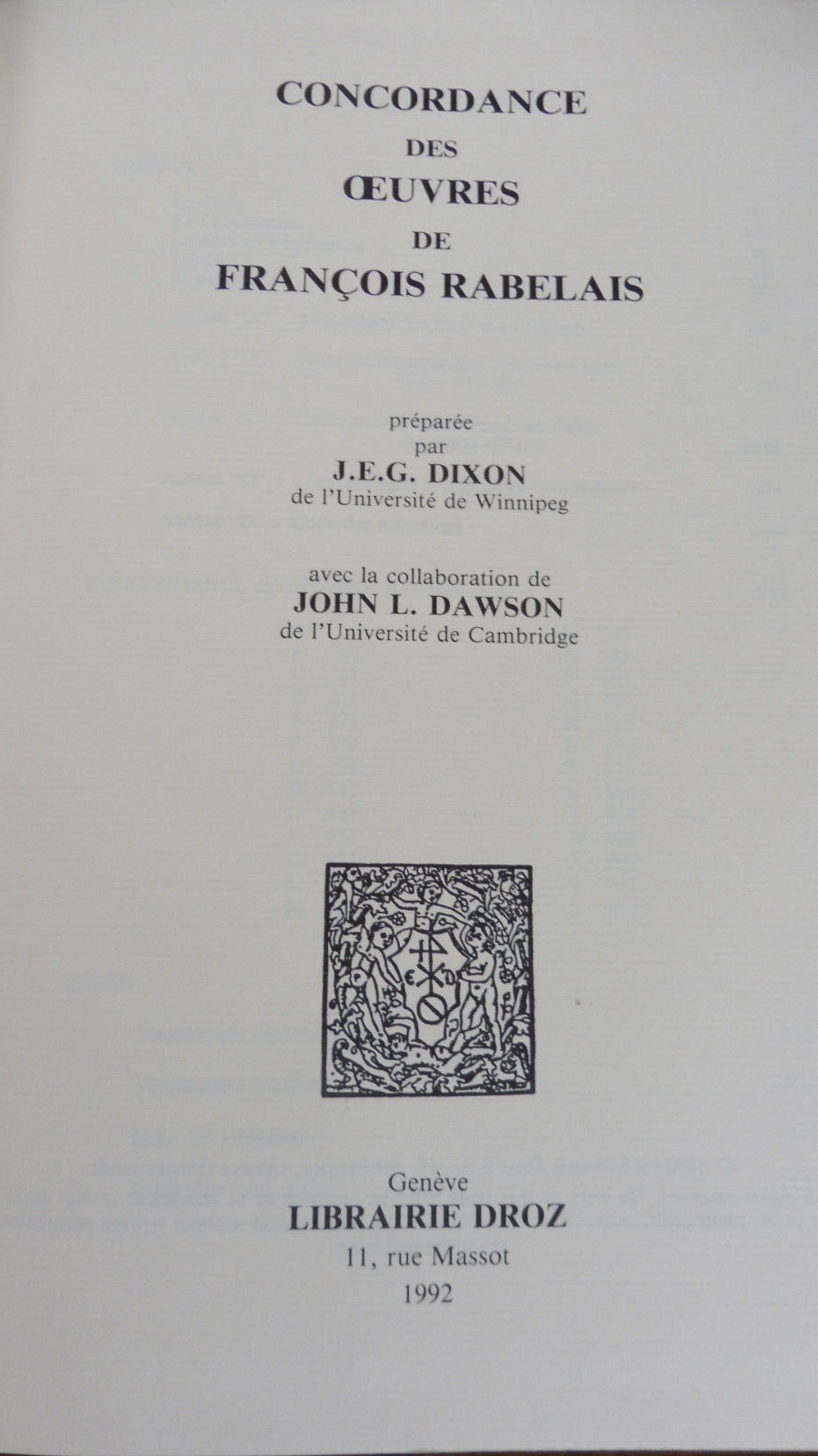 Concordance des oeuvres de Rabelais (Dixon & Dawson) 1992