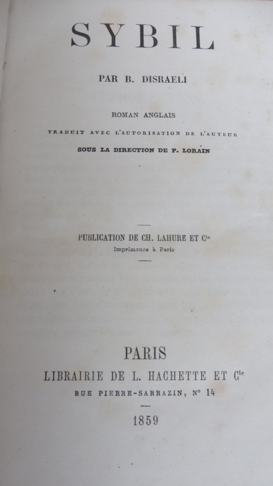 Sybil (Benjamin Disraeli) 1859 EO