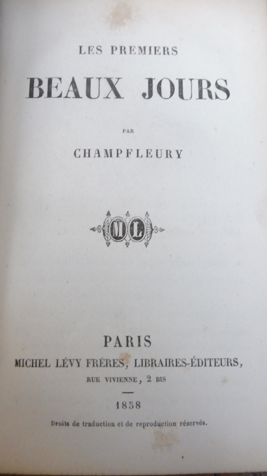 Les Premiers beaux jours (Champfleury) 1858 EO Ex libris