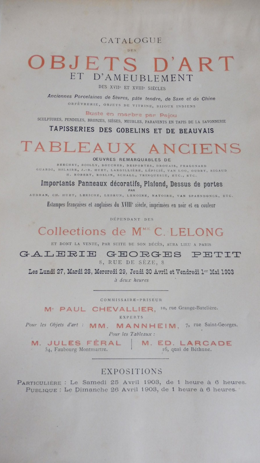 Collections de Mme. Lelong 1903 2 vol.