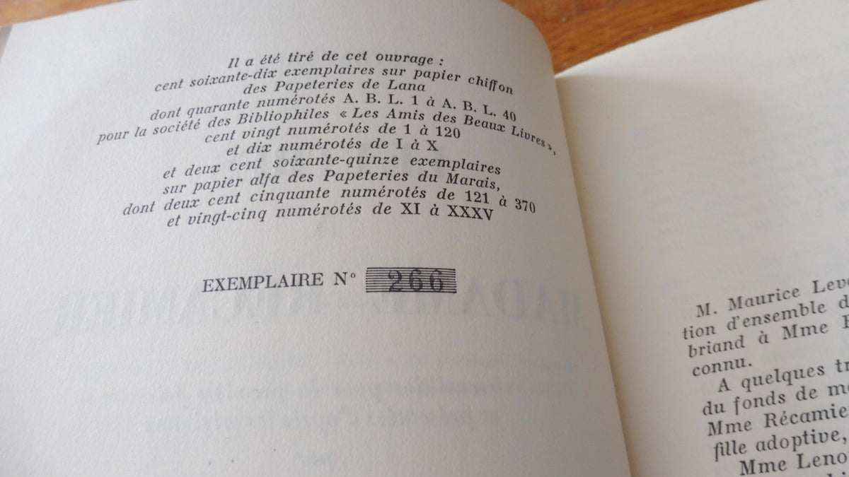 Lettres à Madame Récamier (Chateaubriand) 1951 Papier du Marais
