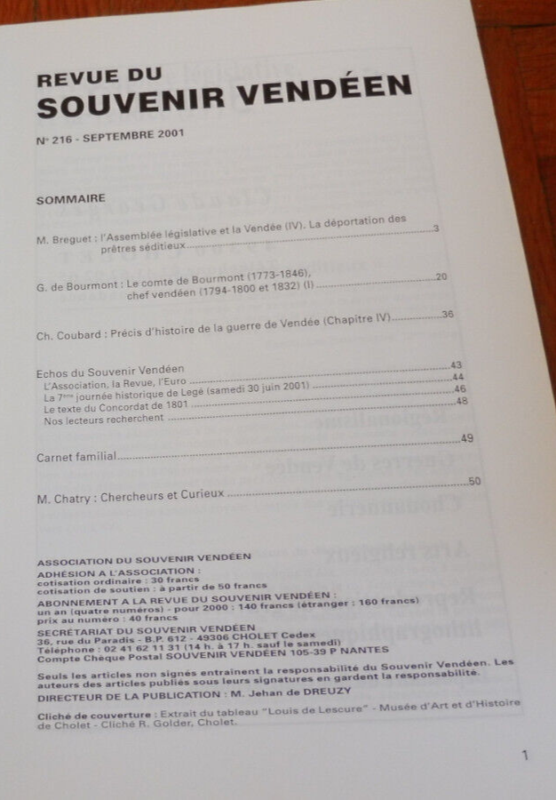 Revue du souvenir vendéen. Année 2001. 4/4
