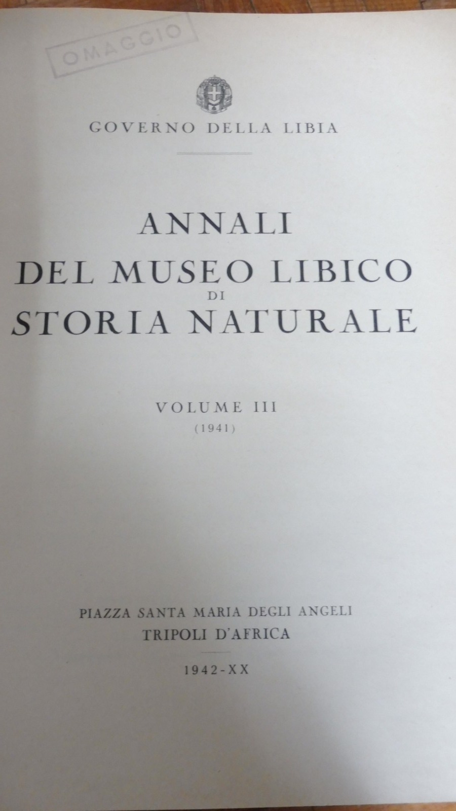 Annali del museo libico di storia naturale (Gov. delle Libia) 1939-53 4/4