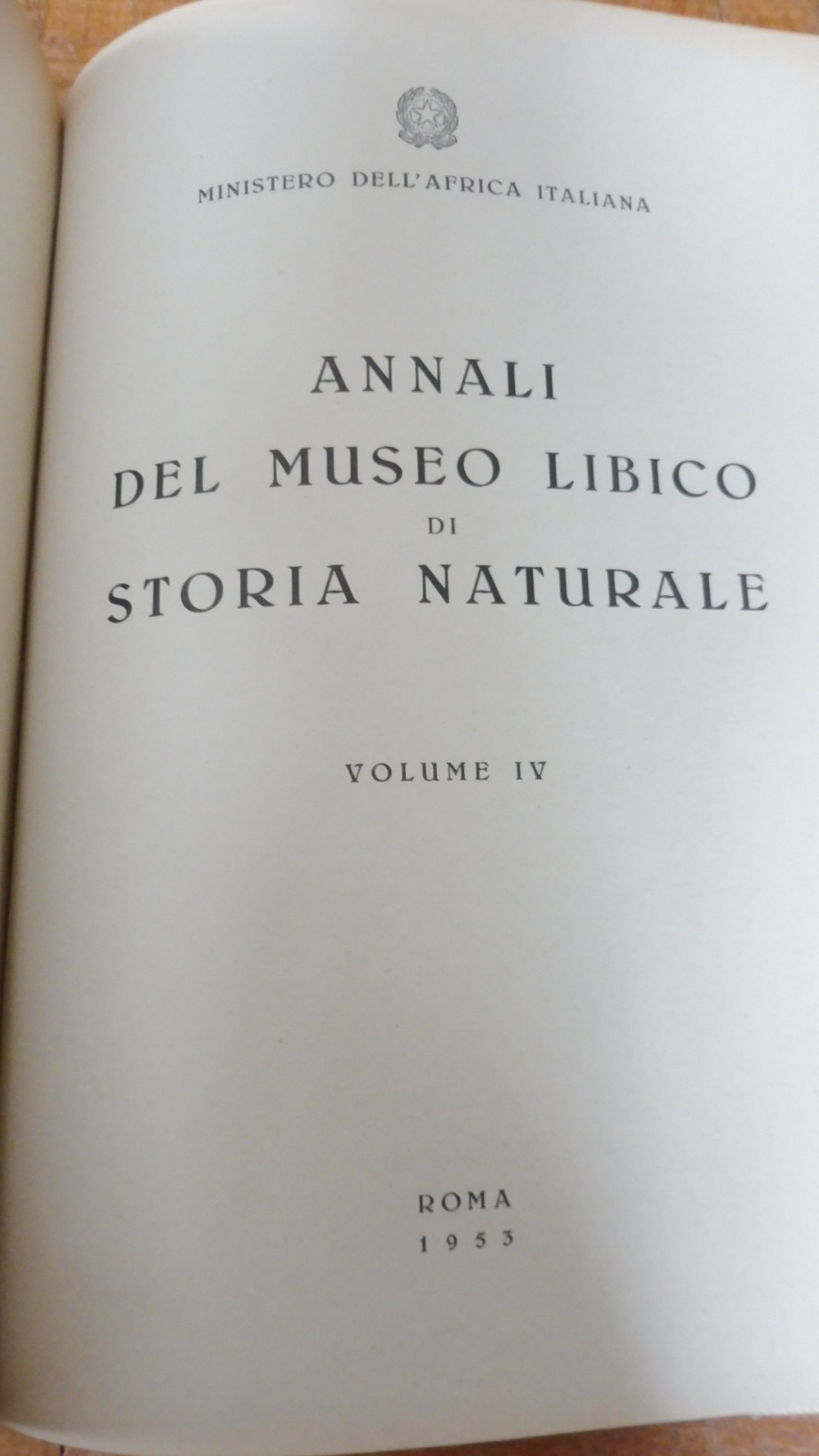 Annali del museo libico di storia naturale (Gov. delle Libia) 1939-53 4/4