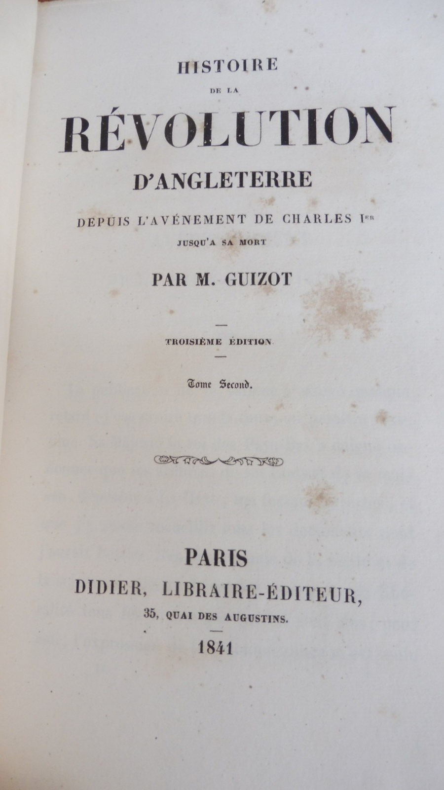 Histoire de la révolution d'Angleterre (Guizot) 1841 2/2 Reliure signée