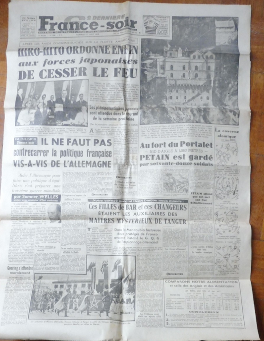 France-soir 17 août 1945 HIRO-HITO CAPITULATION JAPON