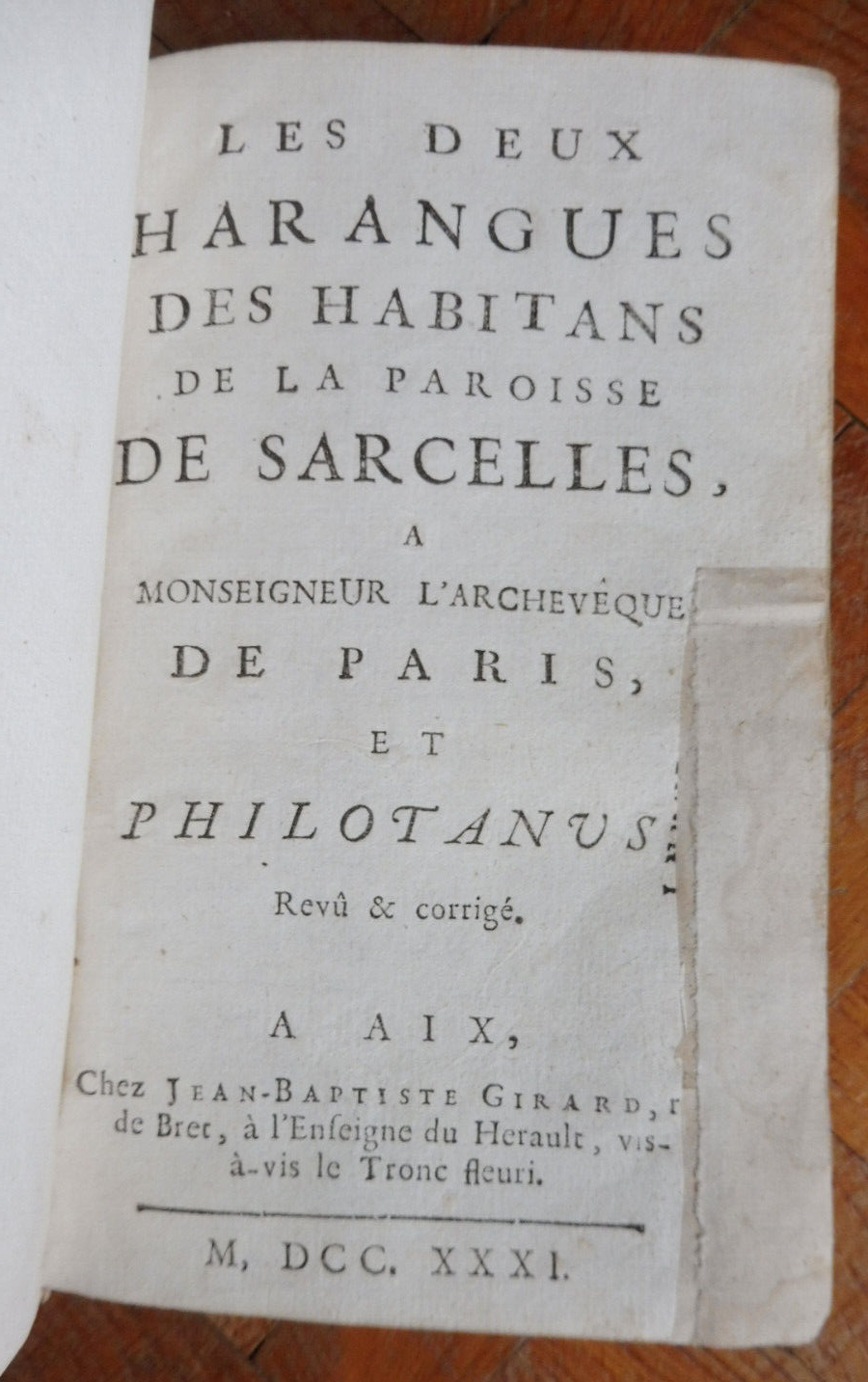 Les Deux harangues aux habitants de Sarcelle + Philotanus (Nicolas Jouin) 1731