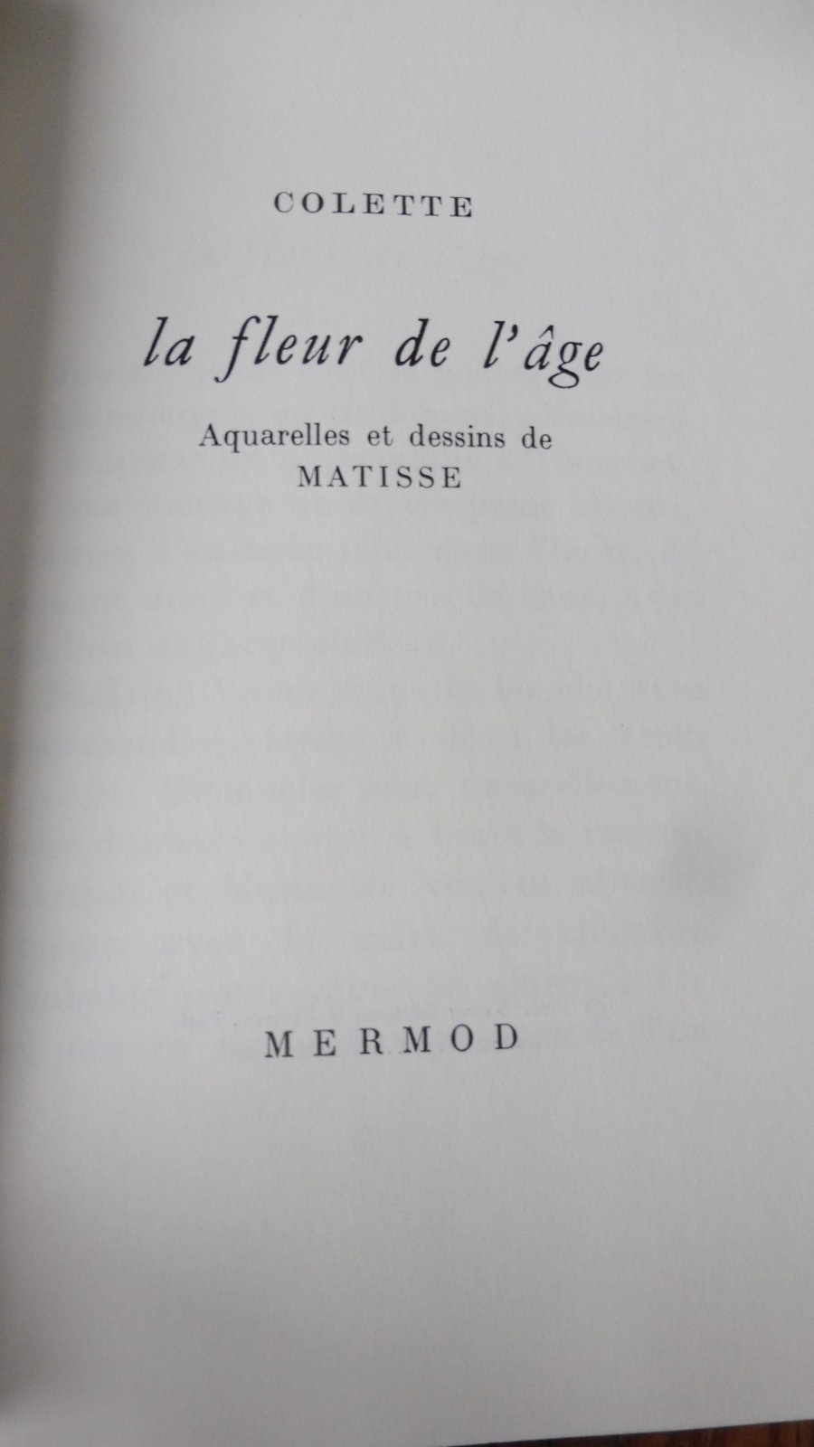 La fleur de l'âge (Colette) 1960 illus. Matisse