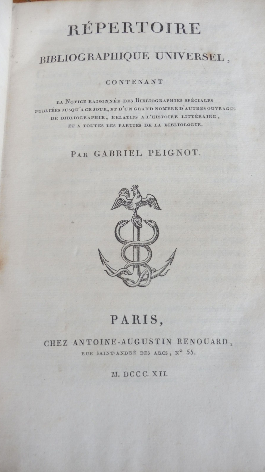 Répertoire bibliographique universel (Gabriel Peignot) 1812 EO