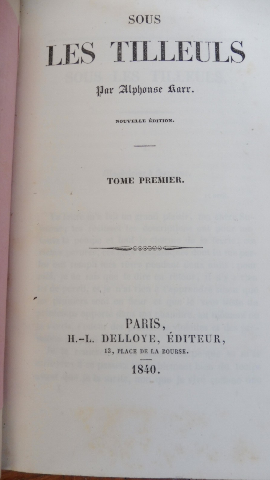 Sous les tilleuls (Alphonse Karr) 1840 2 tomes en 1 vol.