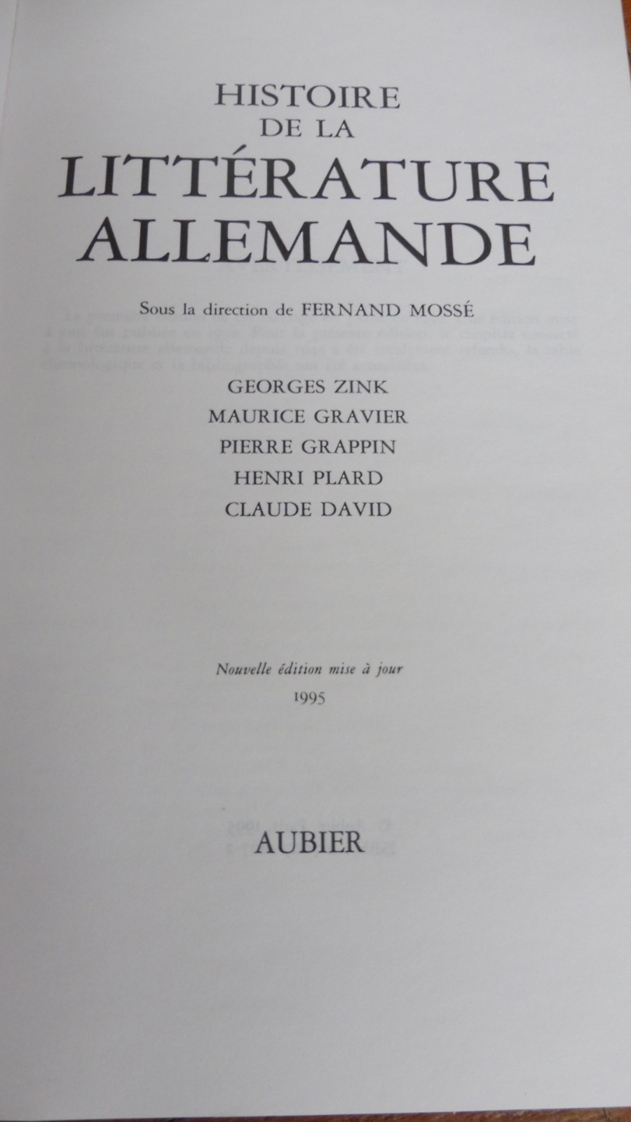 Histoire de la littérature allemande (Fernand Mossé Dir.) 1995