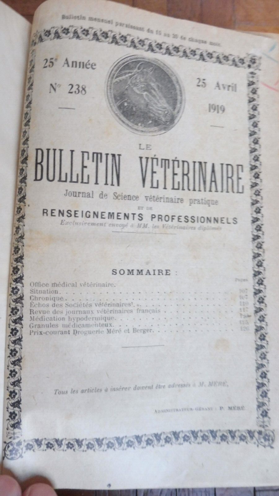 Bulletin vétérinaire 1919-1922 (René Bissauge) LOIRET