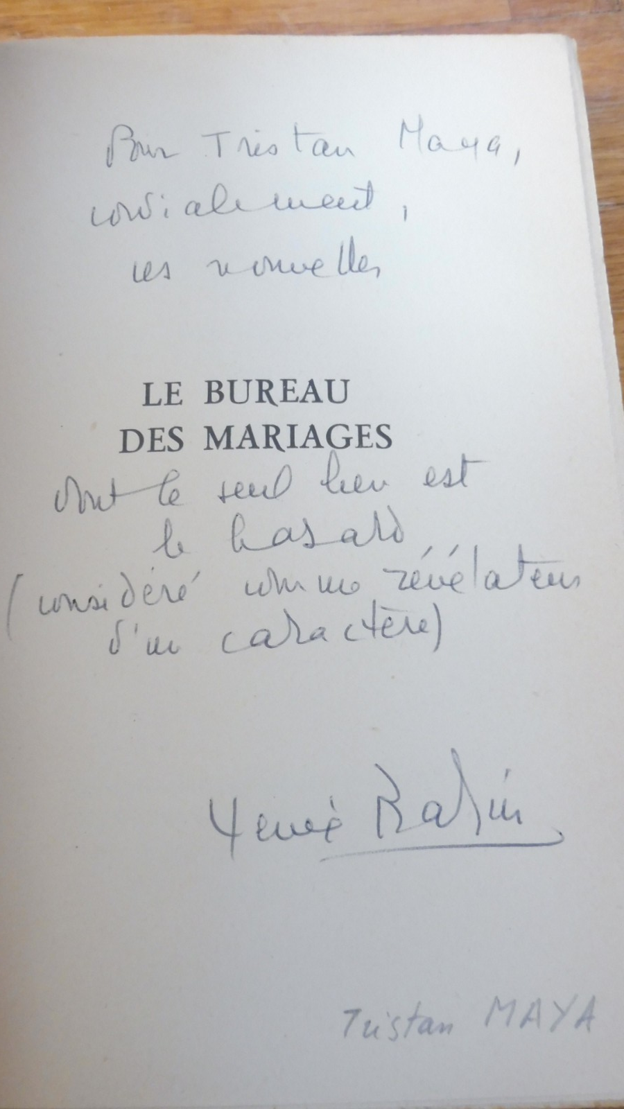 Le Bureau des mariages (Hervé Bazin) 1951 EO ENVOI