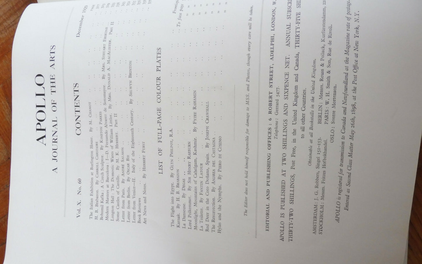 Apollo. A journal of the arts. Vol. X. N°60 Décembre 1929