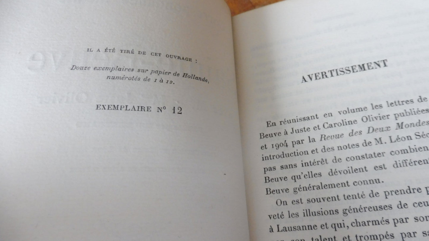 Correspondance de Sainte-Beuve avec M. et Me. Olivier 1904 + LETTRE EO