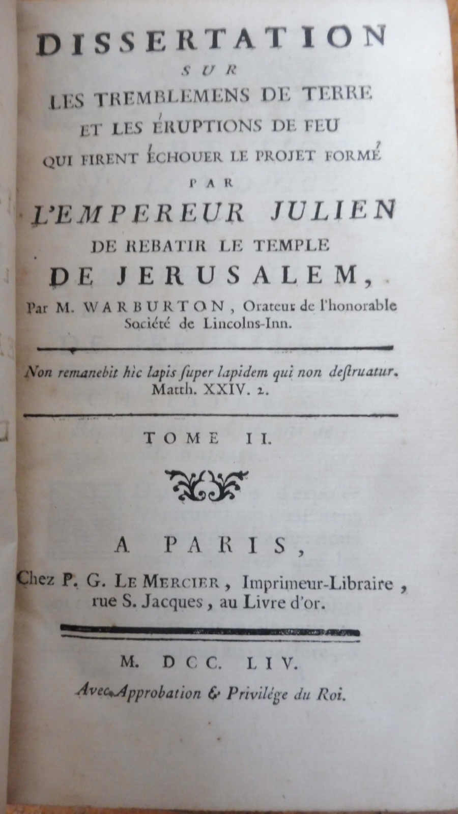 Dissertation sur les tremblements de terre (M. Warburton) 1754 2/2