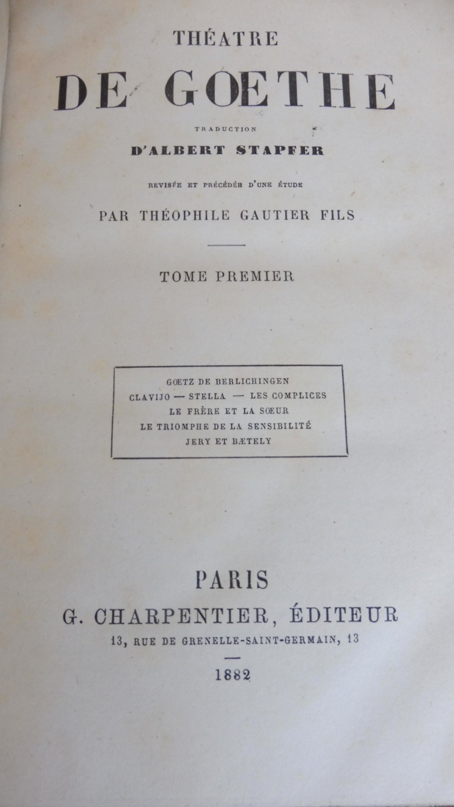 Oeuvres de Goethe 1870-1882 5 vol.