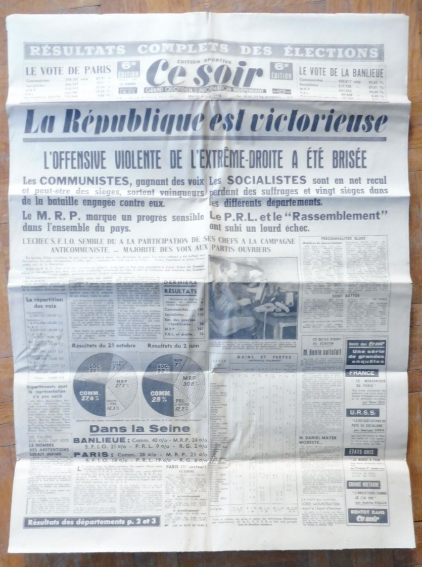 Ce soir 4 juin 1946 ELECTION EXTRÊME-DROITE