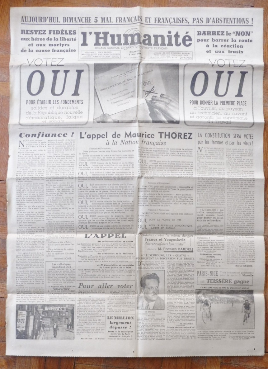 L'Humanité 5 mai 1946 ELECTION