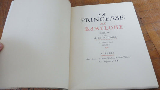 La Princesse de Babylone (Voltaire) 1925 illus. Barte NUMEROTE VELIN